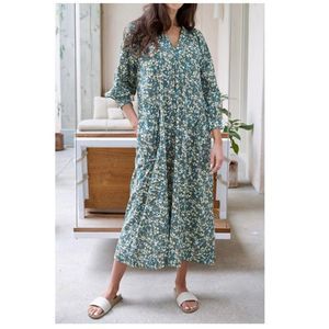 MIRTH Palm Springs Caftan Sweet Pea Midi Dress Green Blue size Large